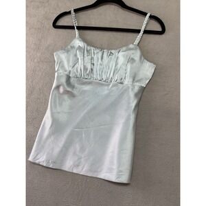 Light Blue Satin Milkmaid Babydoll Blouse w/ Braided Straps Y2K Fairy Chic‎ Sz M